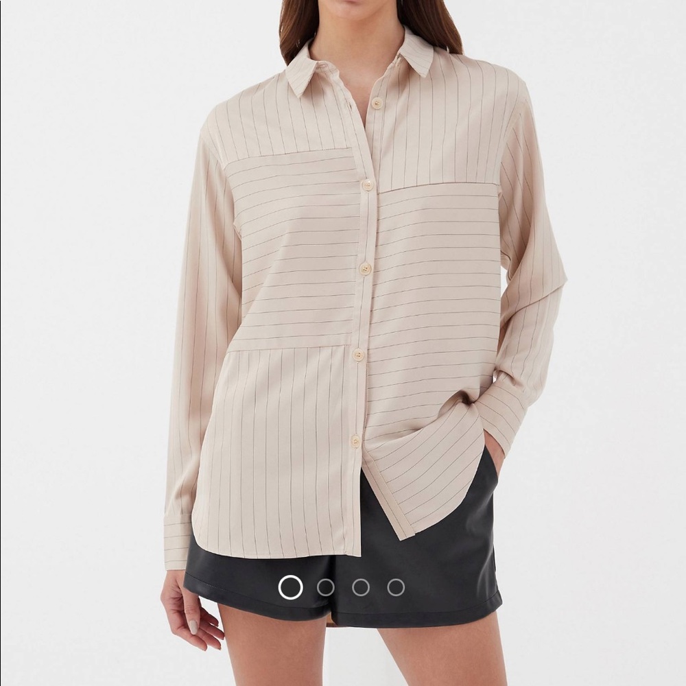 Silk Button Down - beige stripe